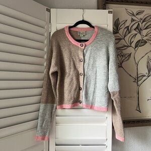 Anthropologie Pink Brown Button Up Sweater Size Medium